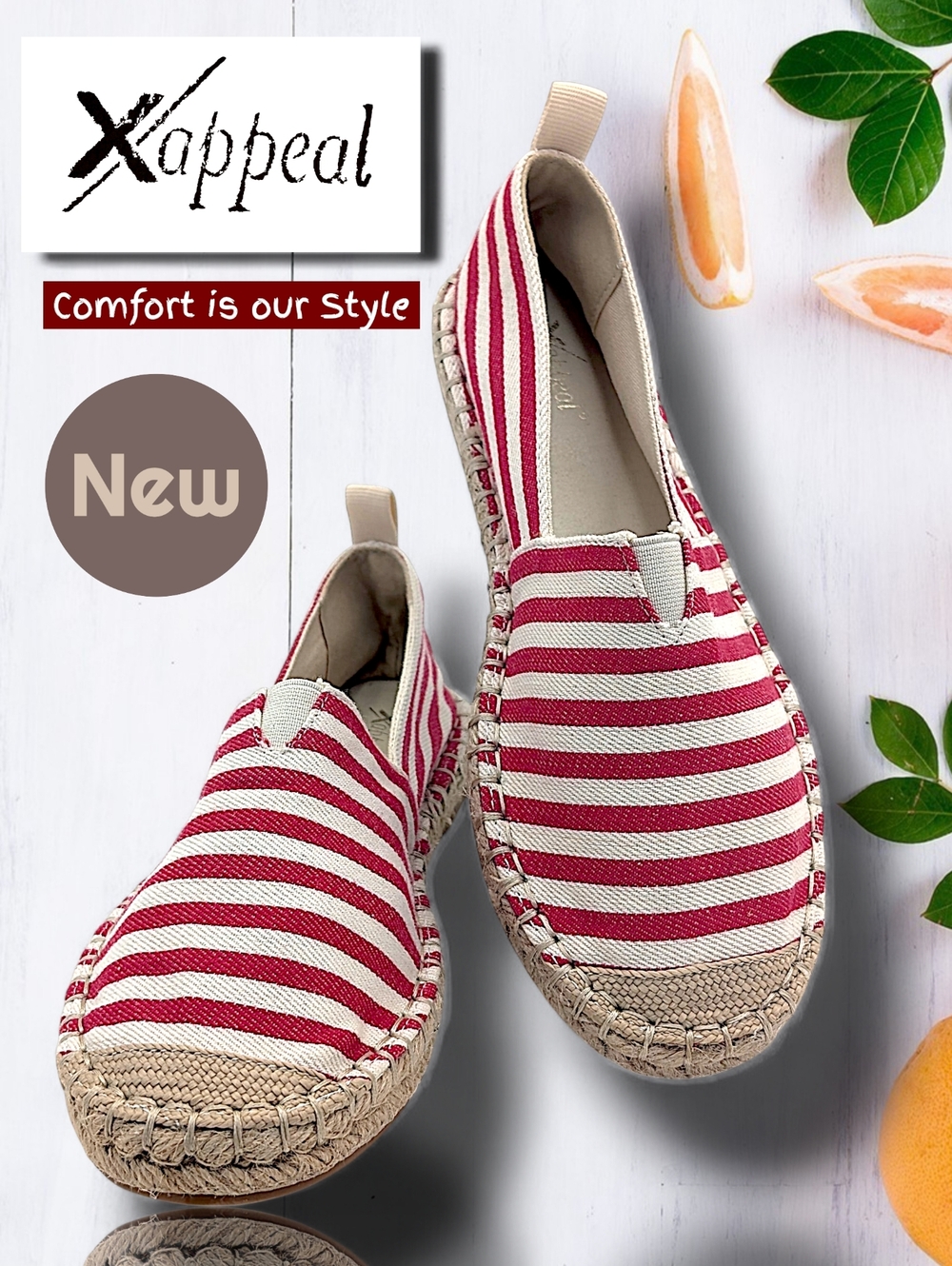 Brand-New Xappeal Maisie Sz 6M Red & White Natural Jute Espadtille With Pull-Tab